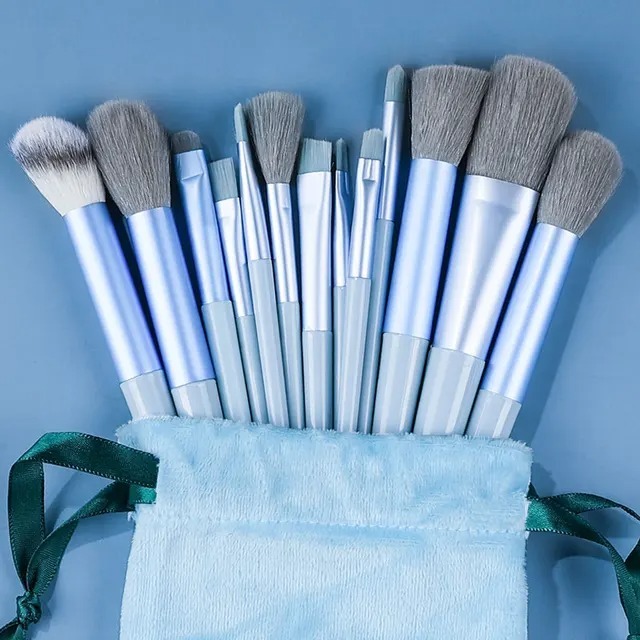 13 Pcs Professional Makeup Brush Set with Soft Bristles and Elegant Velvet Storage Bag for Face, Eyes, Blending, Foundation, Powder, Blush and Everyday Makeup view 2