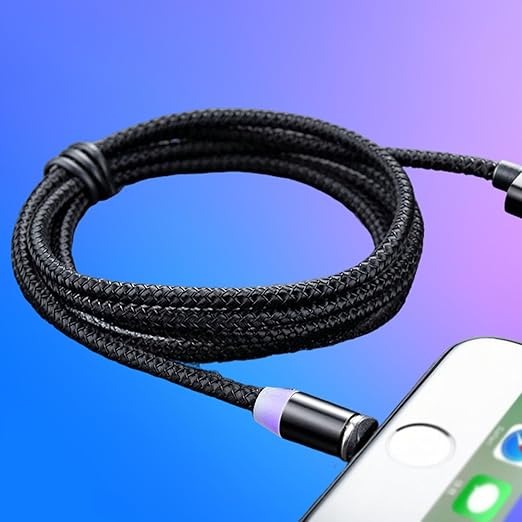 3-in-1 Magnetic Fast Charging Cable | Micro USB, Type-C & iPhone | 360° Rotation | LED | 3A | Nylon Braided | Magnet...