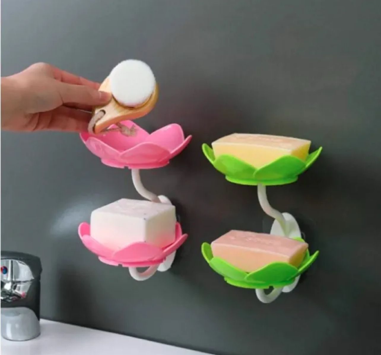 Lotus Flower Wall-Mounted Soap Holder – Self-Draining Bathroom & Kitchen Organizer