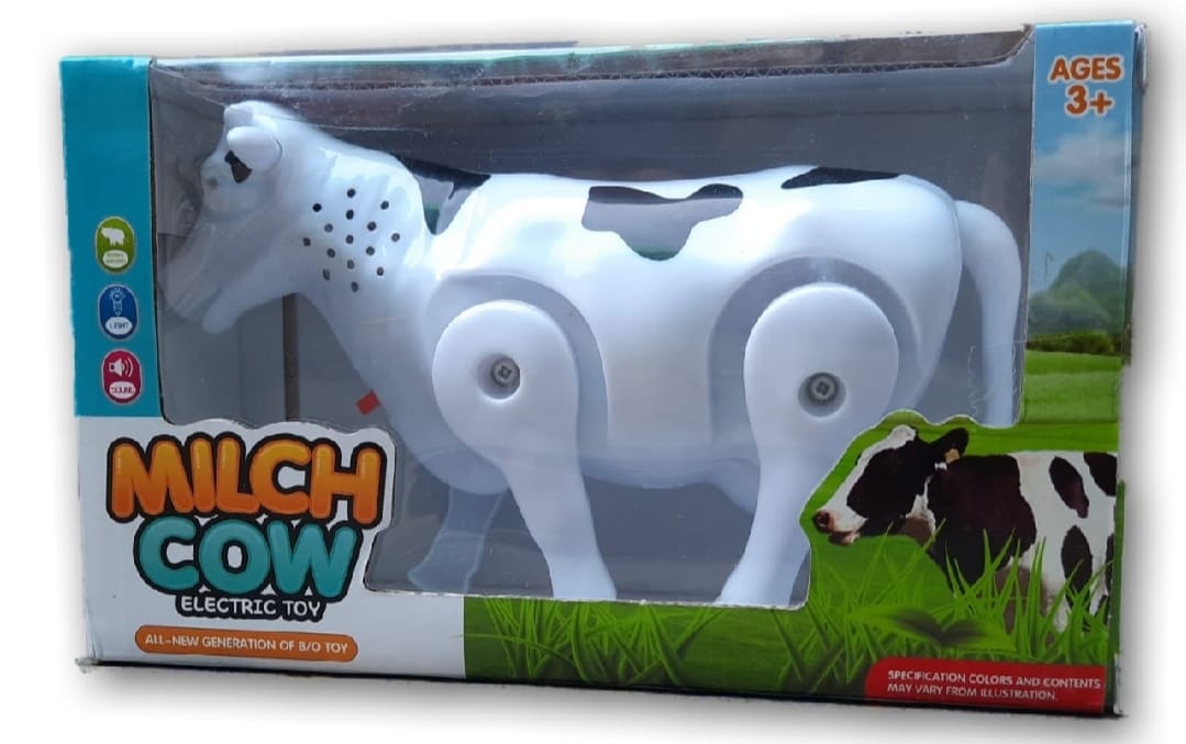 Funny Walking Musical Milch Cow Toy for Kids – Black & White Electric Animal with Lights, Sound & Moving Tail buy online in Pakistan