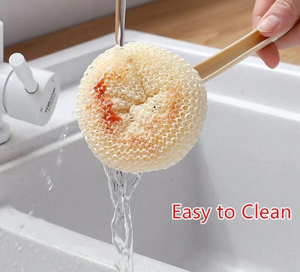 Multipurpose Fiber Cleaning Balls with Long Handle – Reusable Scrubbers for Kitchen & Household Cleaning (1 Handle & 3 Balls)(Random color) buy online in Pakistan