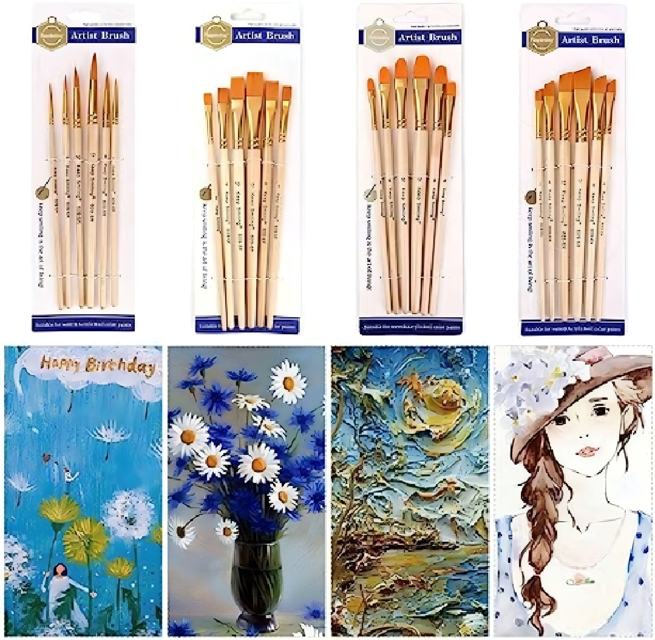 Pack of 6 Professional Angular Brush Set for Artists – Wooden Handle & Ultra-Soft Tapered Bristles | Multi-Purpose B...