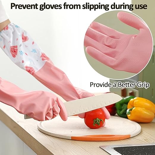 Long Reusable Dishwashing Gloves with Warm Fleece Lining – Extra Long Waterproof Rubber Cleaning Gloves, Anti-Slip, Heat...