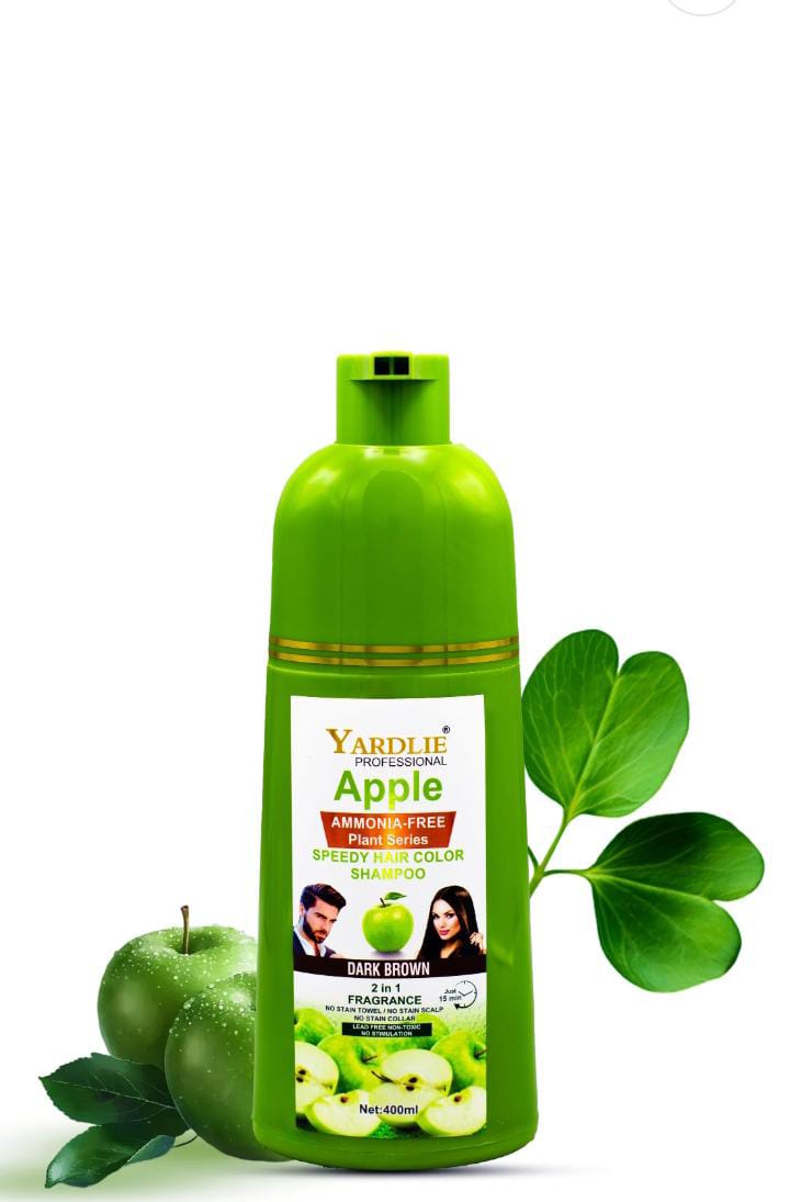 Apple Hair Color Shampoo Natural Black And Brown 2-in-1 Color Cleanse and Nourish Formula by Yardlie Available in 200ml...
