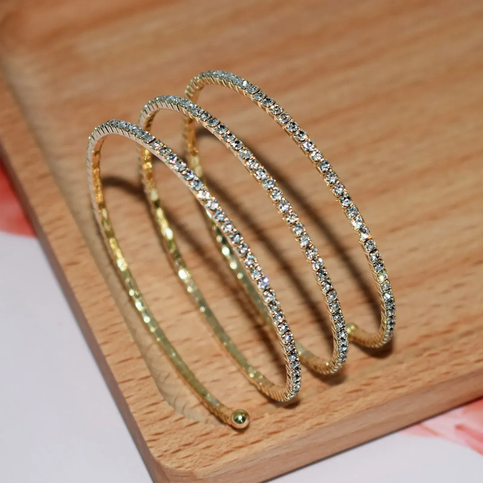 QPT-996 - 3-in-1 Elegant Zircon Bangle Set for Women – Premium Silver &amp; Golden Plated Bangles with Sparkling Zircon Stones | Stylish Party Wear &amp; Everyday Jewelry thumbnail 3