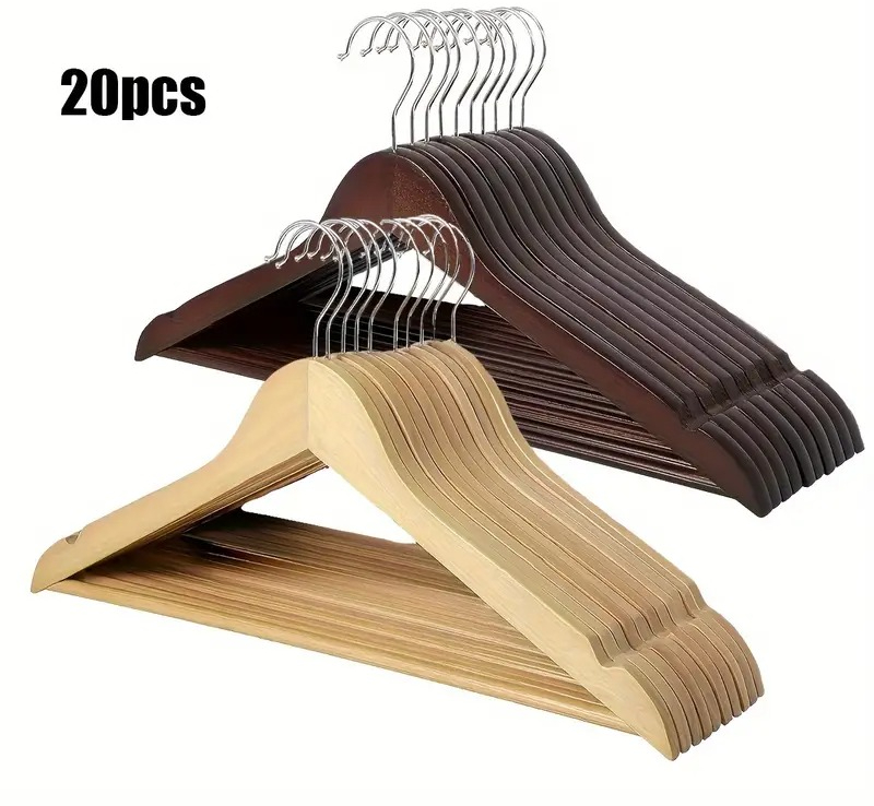 Premium Wooden Hangers – Pack of 20 Durable Slim Hangers with Pants Bar – Smooth Finish for Closet Organization (Brown & Light Wood) (With Box)