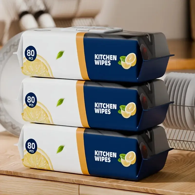 Kitchen Wipes – Pack of 80 Pieces, Multipurpose Cleaning Wipes for Home and Kitchen Use -Soft and durable material for e...