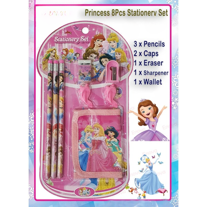 8 Pcs Disney Stationery Gift Set for Kids – Includes Pencils, Eraser, Sharpener, Pencil Caps & Wallet (Random Character) buy online in Pakistan