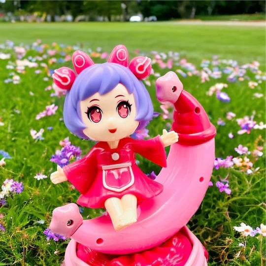 Rotating Moon Doll Toy With LED Lights & Music – Adorable Crescent Moon Design, Universal Rotation, Safe for Kids 3+, Pink & Purple Gift for Fun and Sensory Play (Random Color)