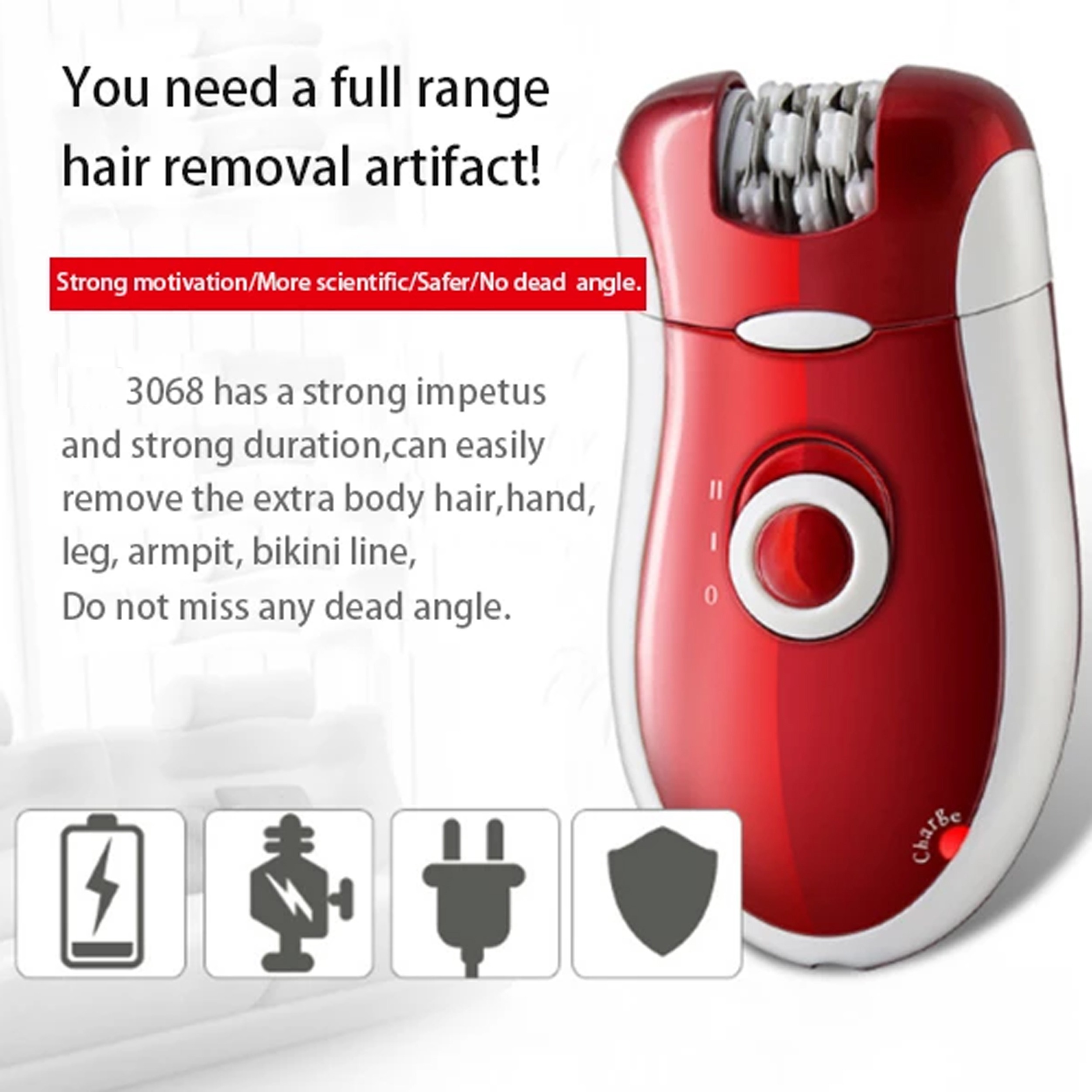 Kemei KM-3068 - Rechargeable 3-in-1 Epilator Hair Removal Device for Women – Electric Shaver & Trimmer Set with Mult...