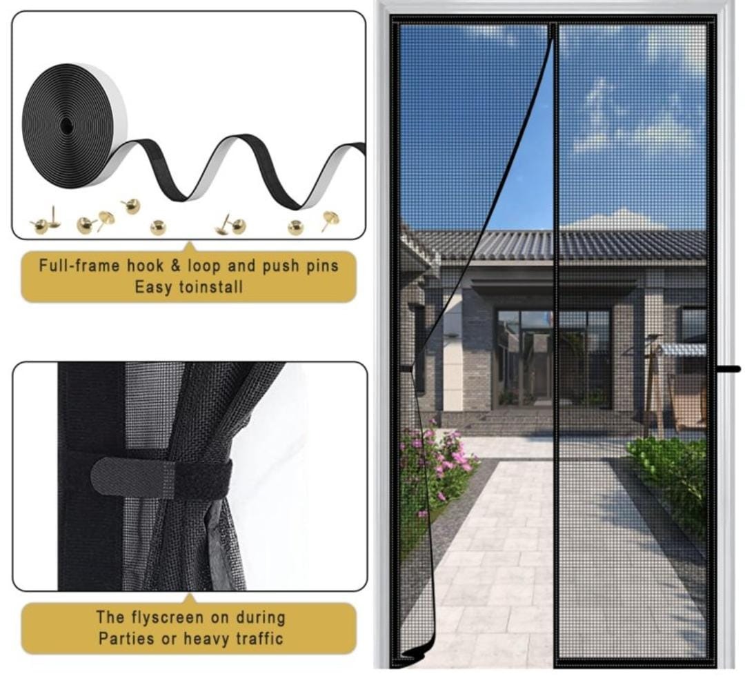 Hands-Free Retractable Magic Mesh Screen Door – Magnetic Closure, Easy Install, Keeps Bugs Out view 2