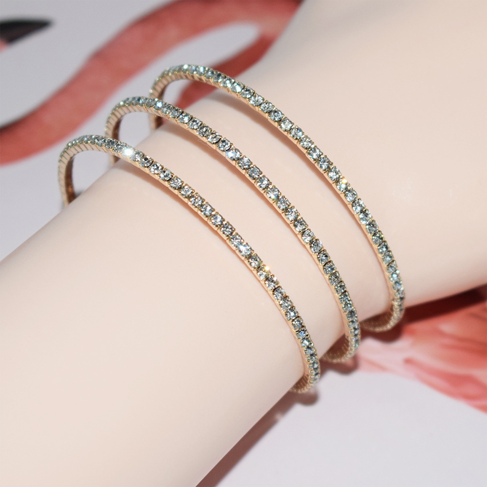 QPT-996 - 3-in-1 Elegant Zircon Bangle Set for Women – Premium Silver &amp; Golden Plated Bangles with Sparkling Zircon Stones | Stylish Party Wear &amp; Everyday Jewelry thumbnail 4