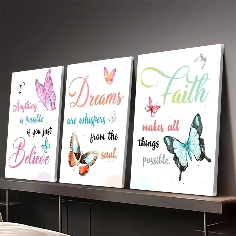 Believe, Dream, Faith – 3-Piece Inspirational Butterfly Wall Art Set (8x11 inch) buy online in Pakistan