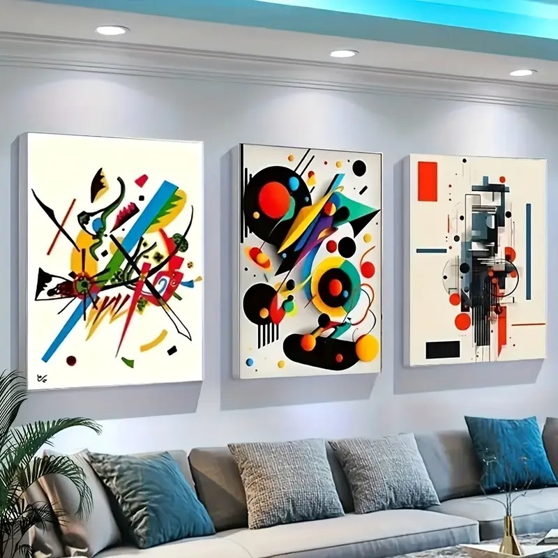 Abstract Geometry – 3-Piece Modern Wall Art Set with Bold Shapes & Color Play (8x11 inch) buy online in Pakistan