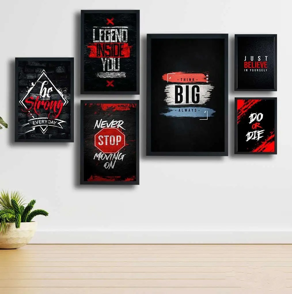 Motivational Wooden Wall Art Frame Set – 6 Pcs Inspirational Quotes | Be Strong, Think Big, Never Stop, Do or Die | Premium Quality Wooden Frames for Home & Office buy online in Pakistan