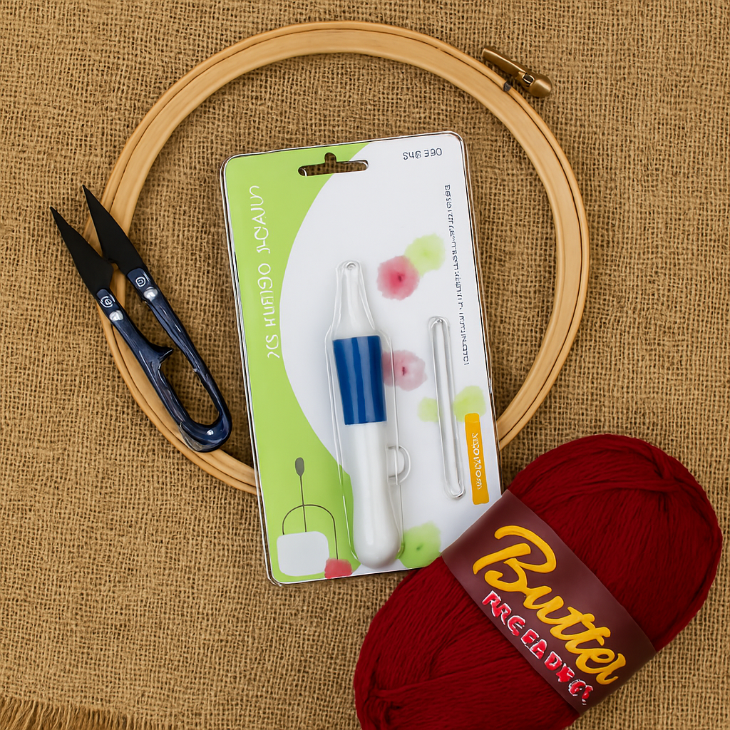 3D Embroidery Punch Needle Kit with 10 Inch Wooden Hoop, Jute Cloth (20x36 inch), Thread, Scissors & Tools – Complete Ha...