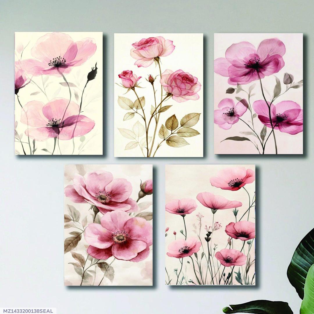 Set of 5 Floral Wooden Wall Frames – 8x11 Inch Decorative Art Panels with Double Tape buy online in Pakistan