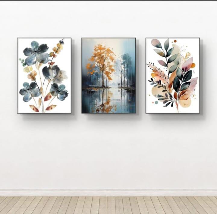 Nature-Inspired Wall Art Set – 3 Wooden Frames (8x11”) with Botanical & Landscape Designs | Easy Wall Mounting with Double Tape buy online in Pakistan