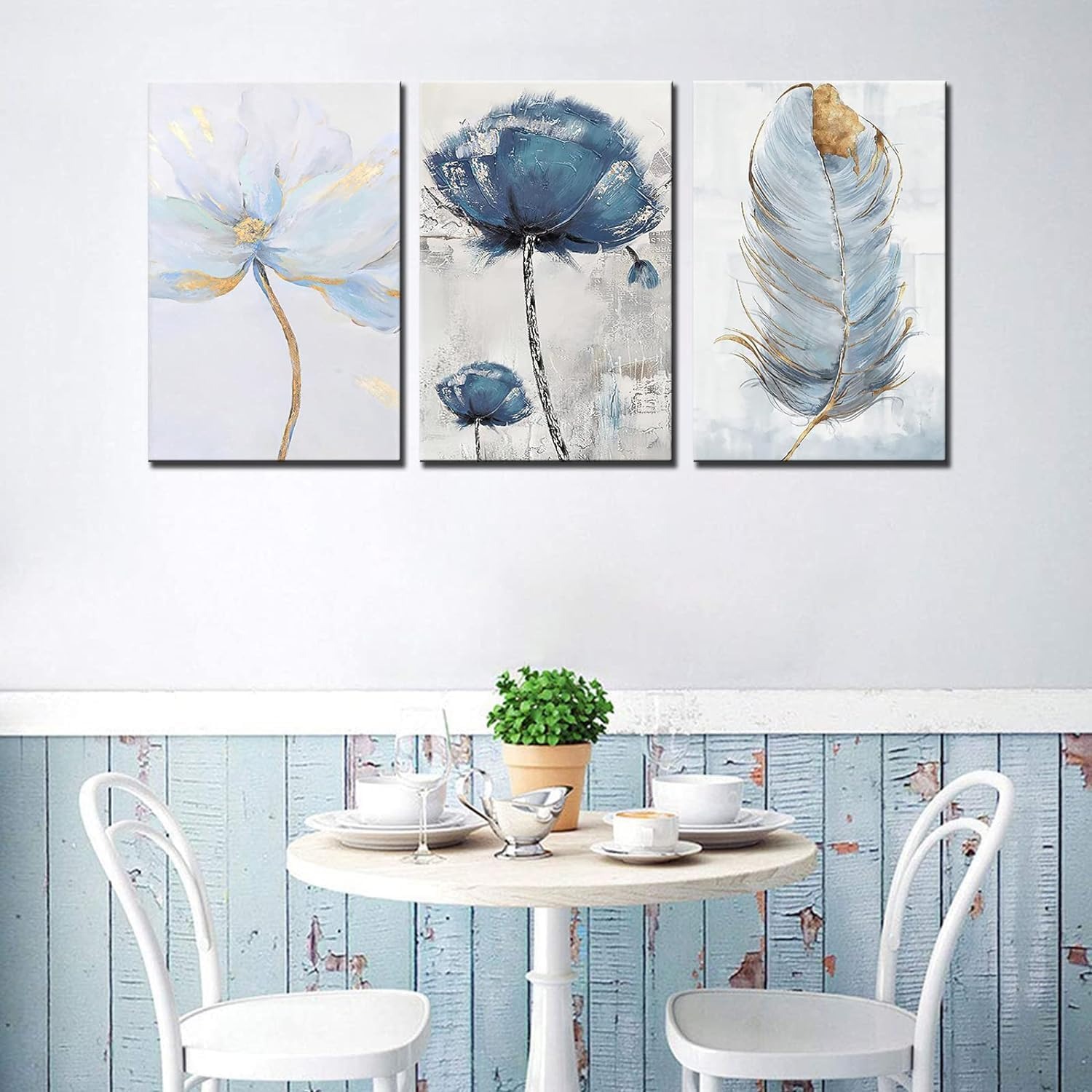 Set of 3 Fresh Posters – Flowers & Feather Wall Art Prints (8x11 Inches) with Double Tape buy online in Pakistan