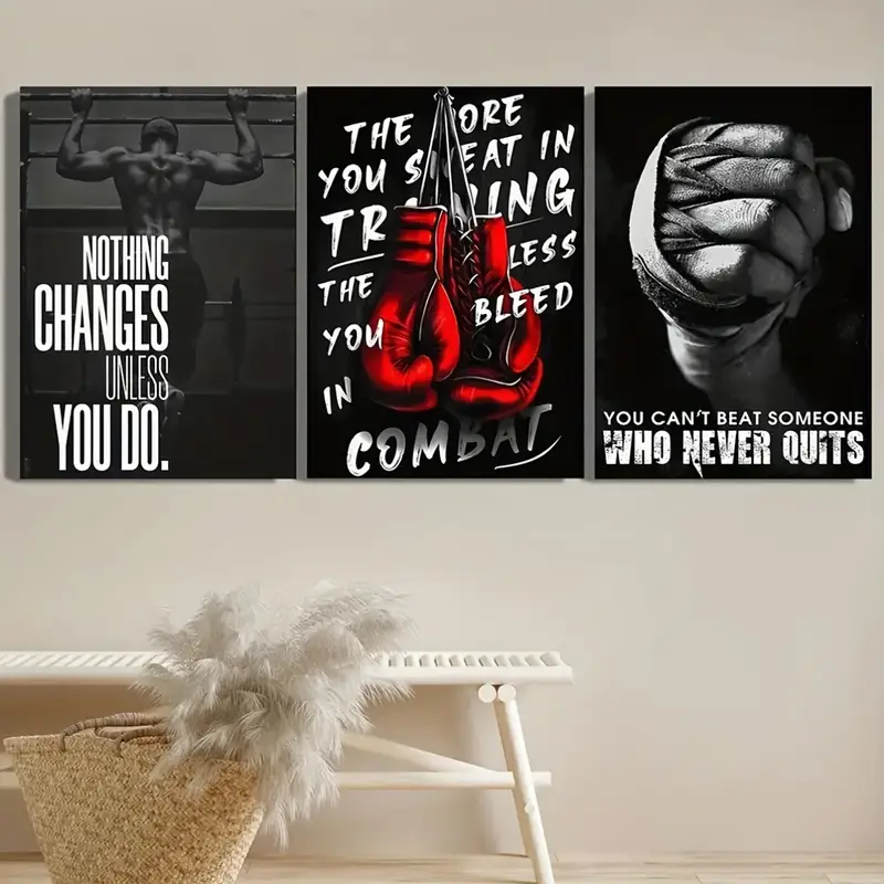 3-Piece Sports Wall Décor – Boxing Motivational Quote Prints, Athletic Black & White Art (8x11 Inches Each) buy online in Pakistan