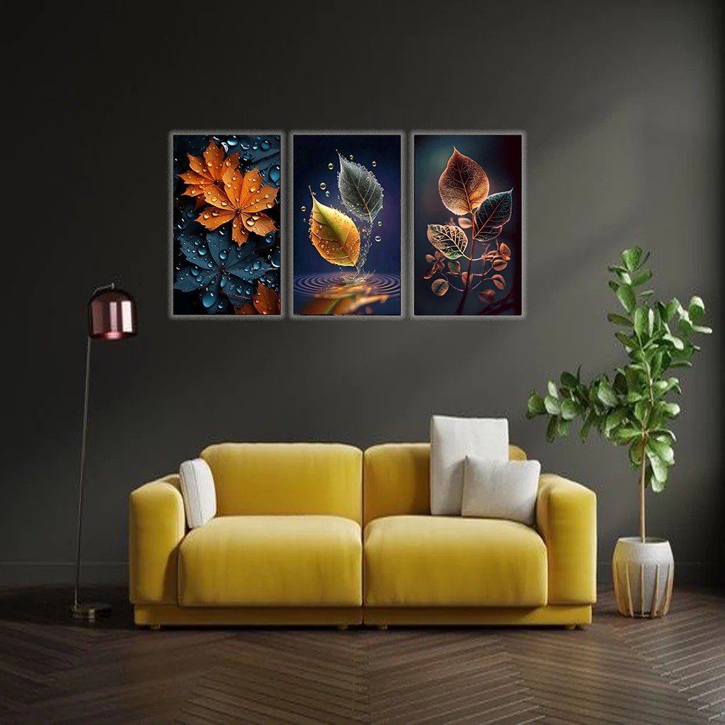 3-Piece Autumn Leaf Wall Art Frames – Decorative 8x11 Inch Modern Home Decor Set with Double Tape for Easy Wall Mounting buy online in Pakistan
