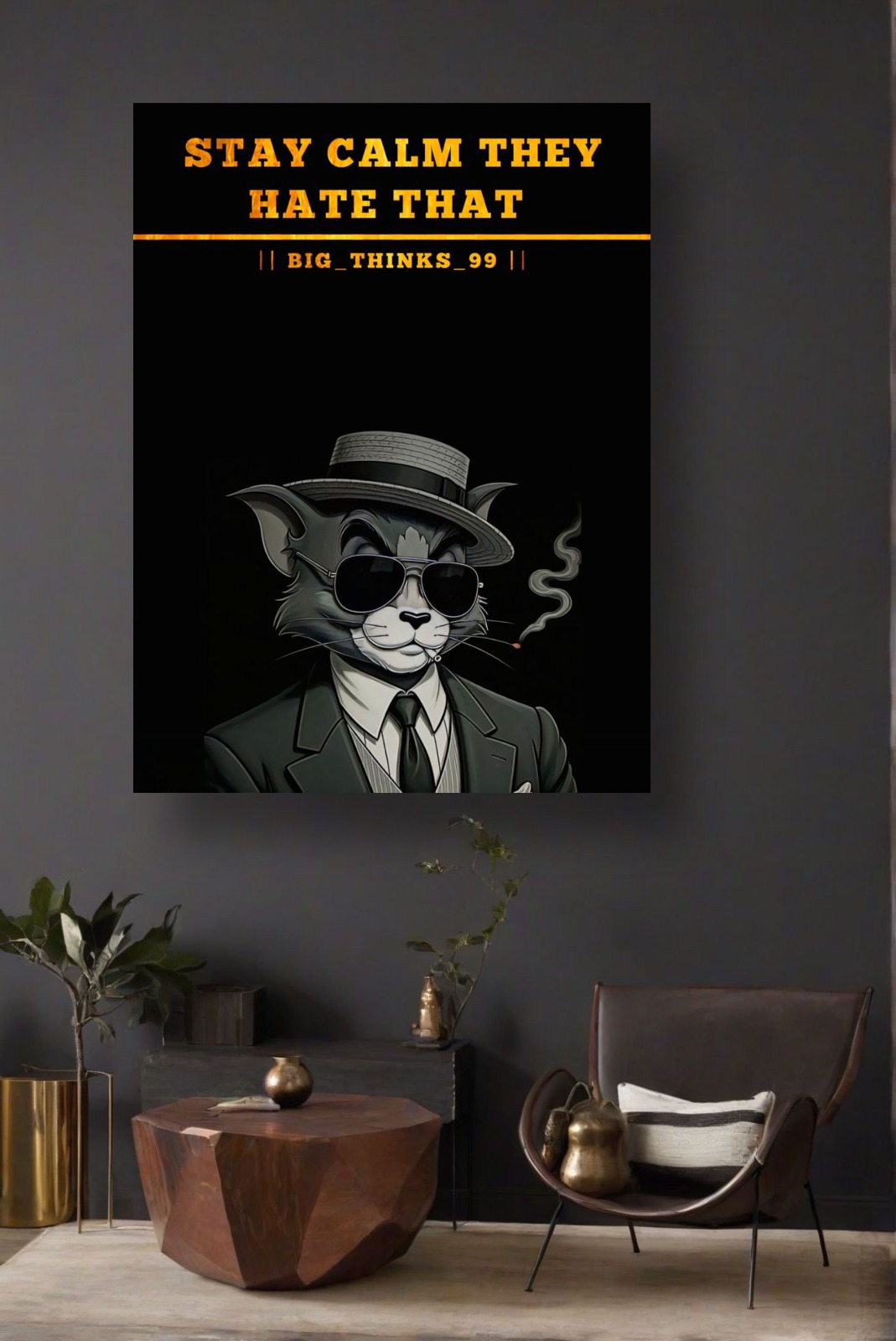 Stay Calm They Hate That” Framed Wall Art – Stylized Cat Portrait with Quote, 12x16 buy online in Pakistan