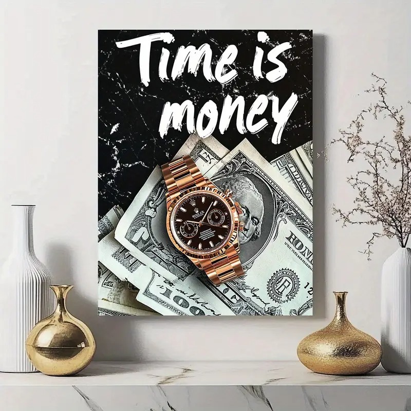 Luxury Wall Frame “Time is Money” | Wooden Sticky Tile Frame with Double Tape – 8x11 Inches buy online in Pakistan