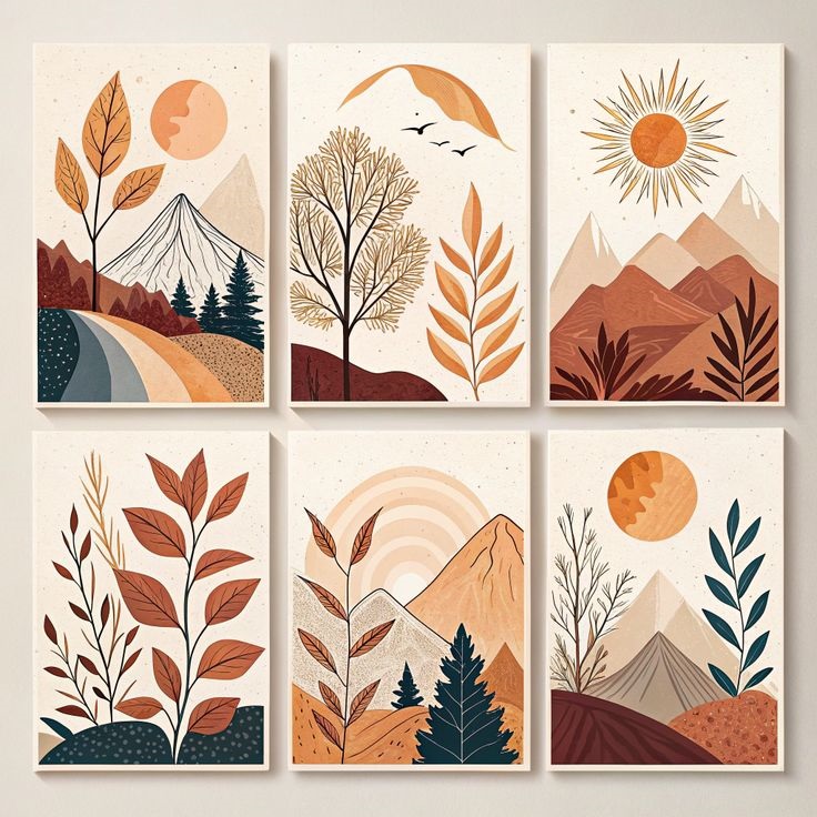 Hills Moon Sun Leaves Wooden Wall Art – 6 Piece Decorative Frame Set Made With Wooden Stickytile, Size 8x11 Inches Each, Easy To Mount With Double Tape buy online in Pakistan