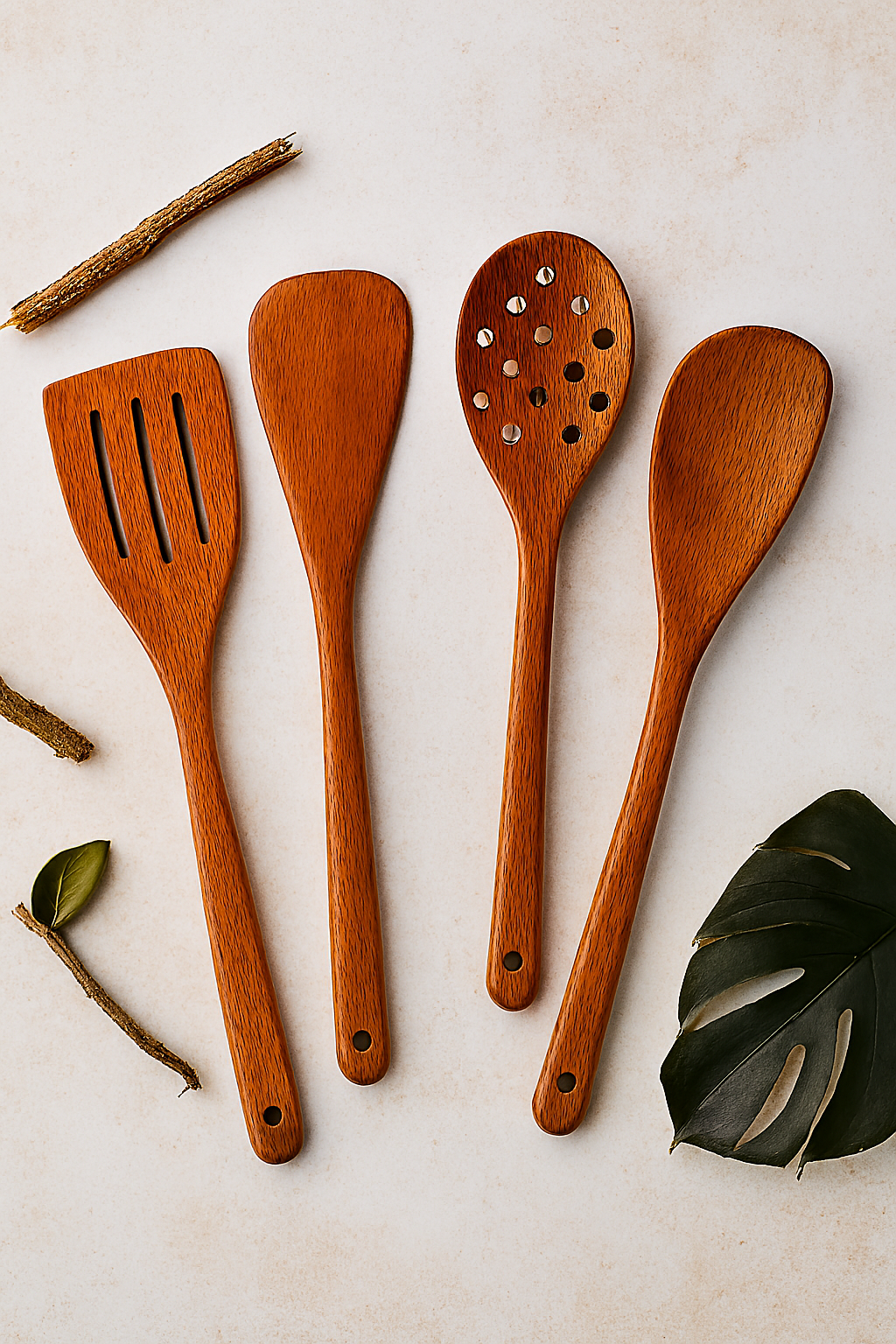 Pack Of 4 - Wooden Spoon Set - Light Brown Kitchen Tools & Gadgets | Kitchen Essentials for Daily Meal Preparation, Suitable for All Types of Cooks from Beginners to Experts. buy online in Pakistan