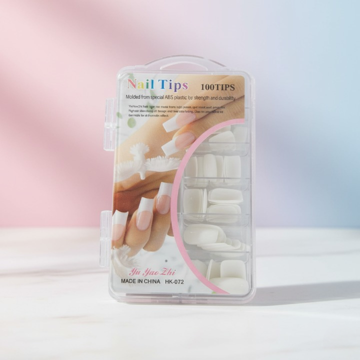 100 Pcs Fake Nails Set – White ABS Plastic Nail Tips, Durable & Easy-to-Apply, Smooth Finish for DIY Nail Art &...