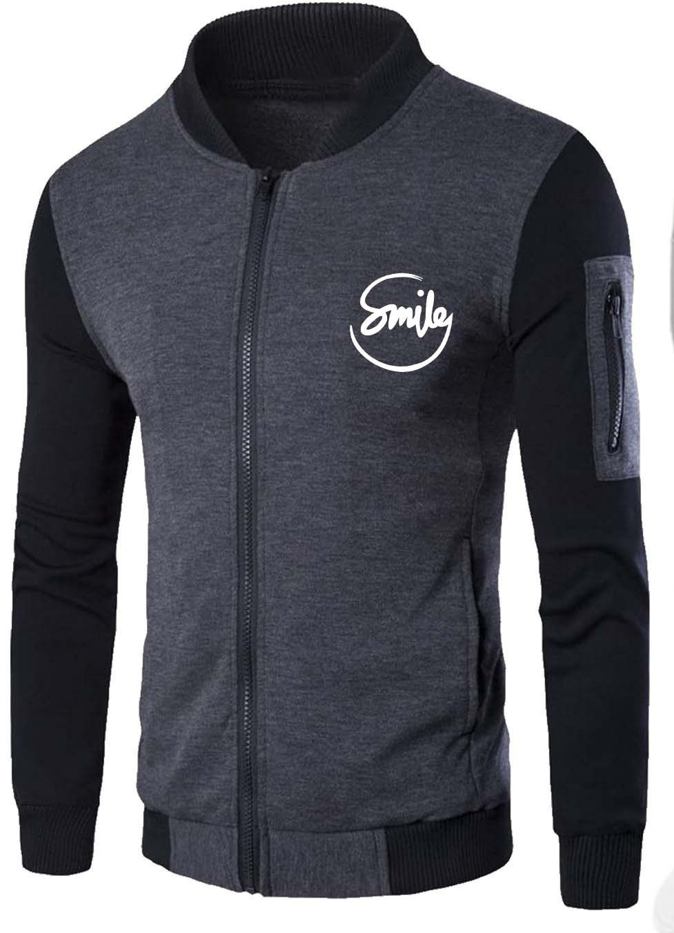 New Winter Collection Charcoal Grey “Smile” Printed Zipper Jacket for Men & Boys - Buy Online in Pakistan at Zenbu Store