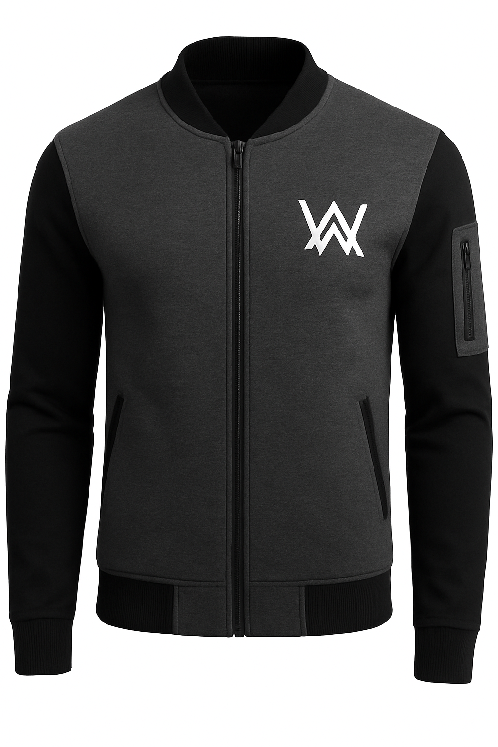 NEW Winter Collection Charcoal Grey WA Printed Zipper Jacket for Men & Boys – Premium Fleece Material, Stylish Bombe...