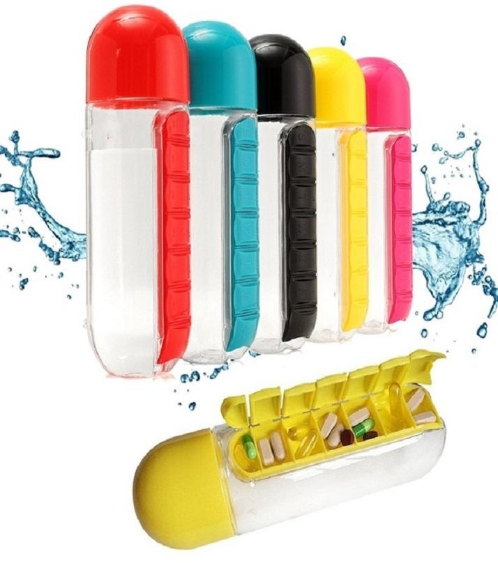2-in-1 Medicine Organizer with Water Bottle – 7 Days Pill Box, 600ml BPA-Free Drinking Bottle, Removable Cup, Compact Travel Pill Planner for Kids, Adults & Elderly buy online in Pakistan