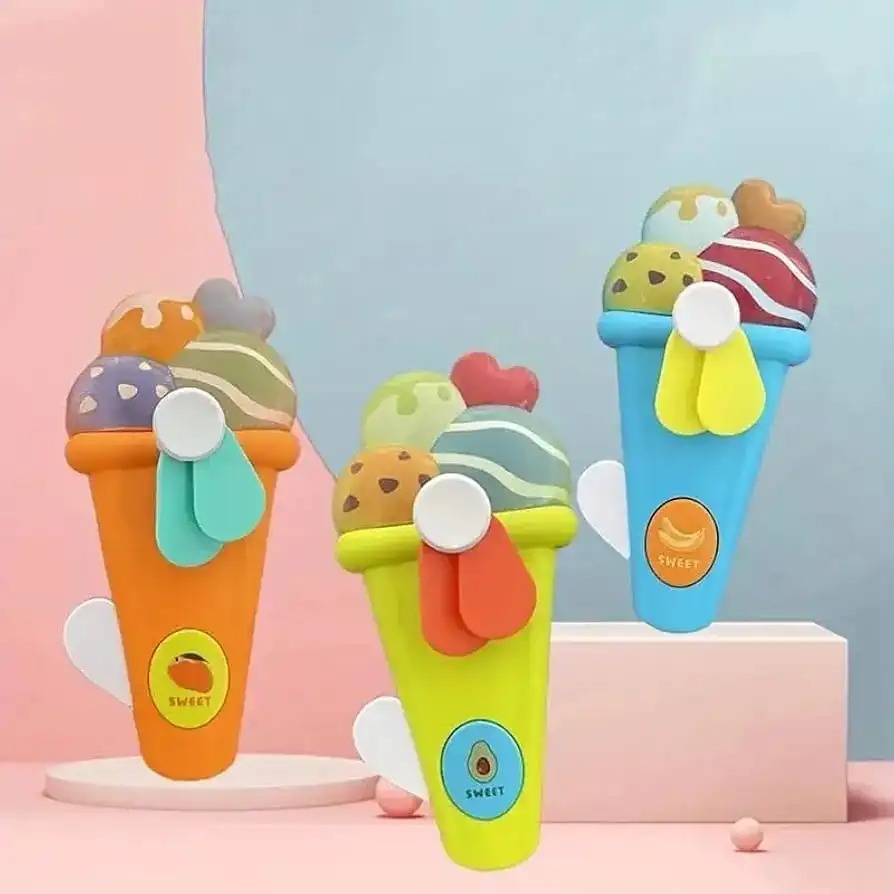 Handheld Ice Cream Cone Toy Fan for Kids – Cute Cartoon Design, Safe Soft Blades, Portable Mini Fan for Summer Play &amp...