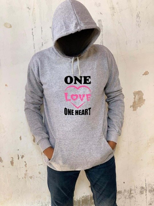 New Summer Collection Full Grey Hoodie one love one heart  Printed For girl And Boys buy online in Pakistan