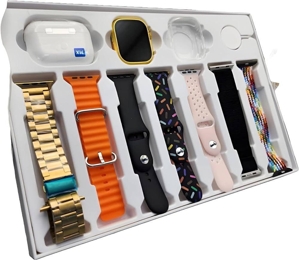 I20 Ultra Max Suit Smartwatch 10-in-1 Box – 2.3-Inch Large Display with 7 Mixed Color Straps and AirPods 2 – Complete Smart Combo Set for Men and Women (Random Color) buy online in Pakistan