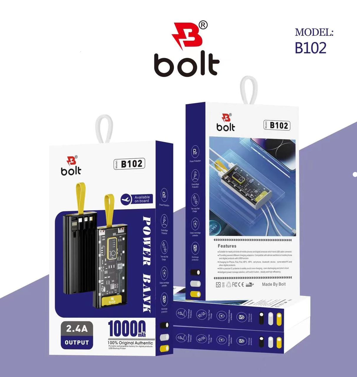 Bolt Power Bank B102 High-Capacity Portable Charger Designed To Keep Your Devices Powered Up On The Go 10'000mAh Battery buy online in Pakistan