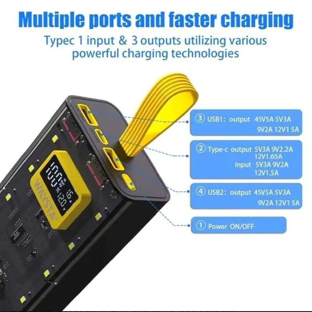 Transparent Power Bank With LED Light | Fast Charging Portable Power Bank With Dual USB Output And Smart Display