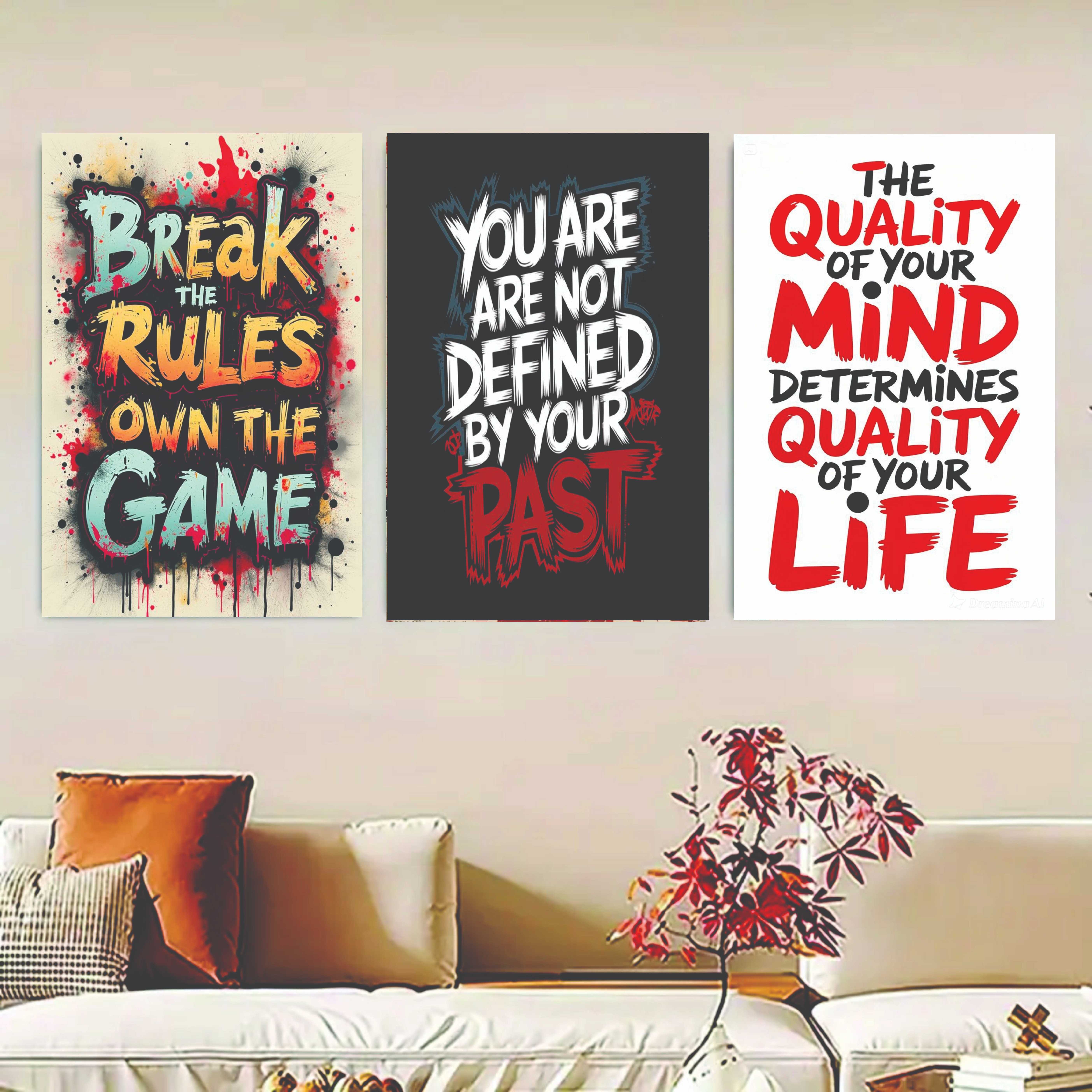Set Of 3 Motivational Sticky Canvas Frames For Wall Decore / Sticky Phototiles buy online in Pakistan
