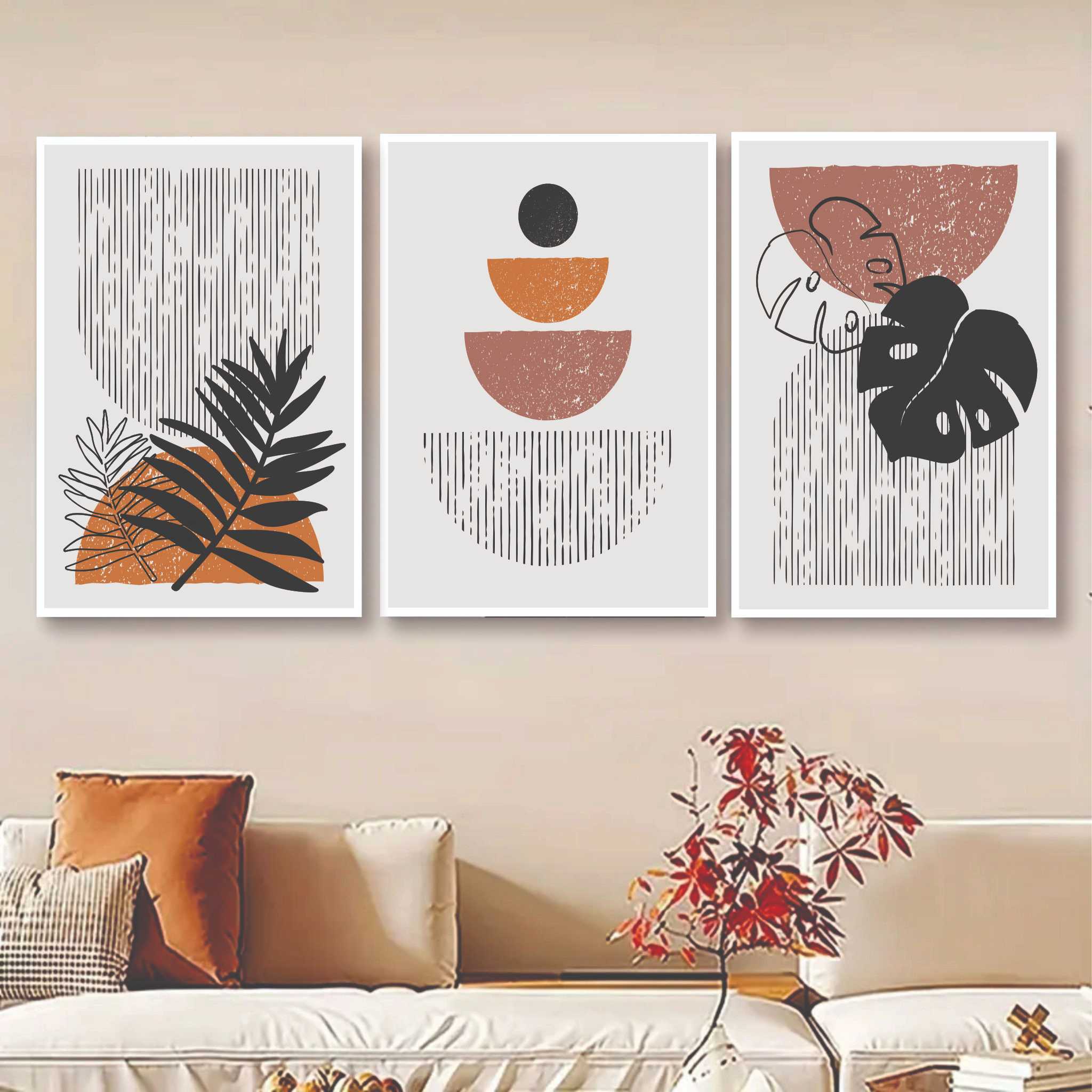 Set Of 3, Abstract Leaf Wall Art Photo Canvas Wooden Tile Frame buy online in Pakistan