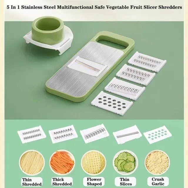 5-in-1 Multi-Functional Vegetable Slicer & Grater – Adjustable Mandoline Cutter with Interchangeable Blades for Kitchen, Fruits & Vegetables buy online in Pakistan