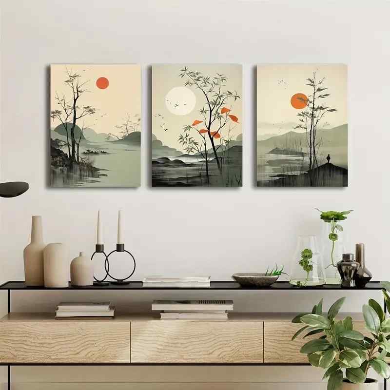 3pcs Wall Art Set - Modern Classic Style Painted Scenes, Wood MDF  Photo Tile Frame Orientation for Living Room, Bedroom, Home Office - Art Deco Themed Paintings buy online in Pakistan