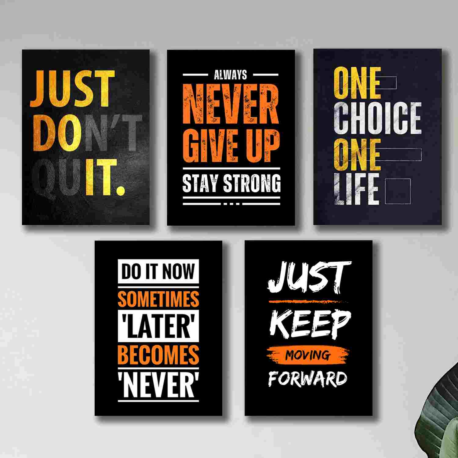 set of 5 Motivational sticky wooden canvas frames for wall decore / sticky phototiles for office home workplace buy online in Pakistan