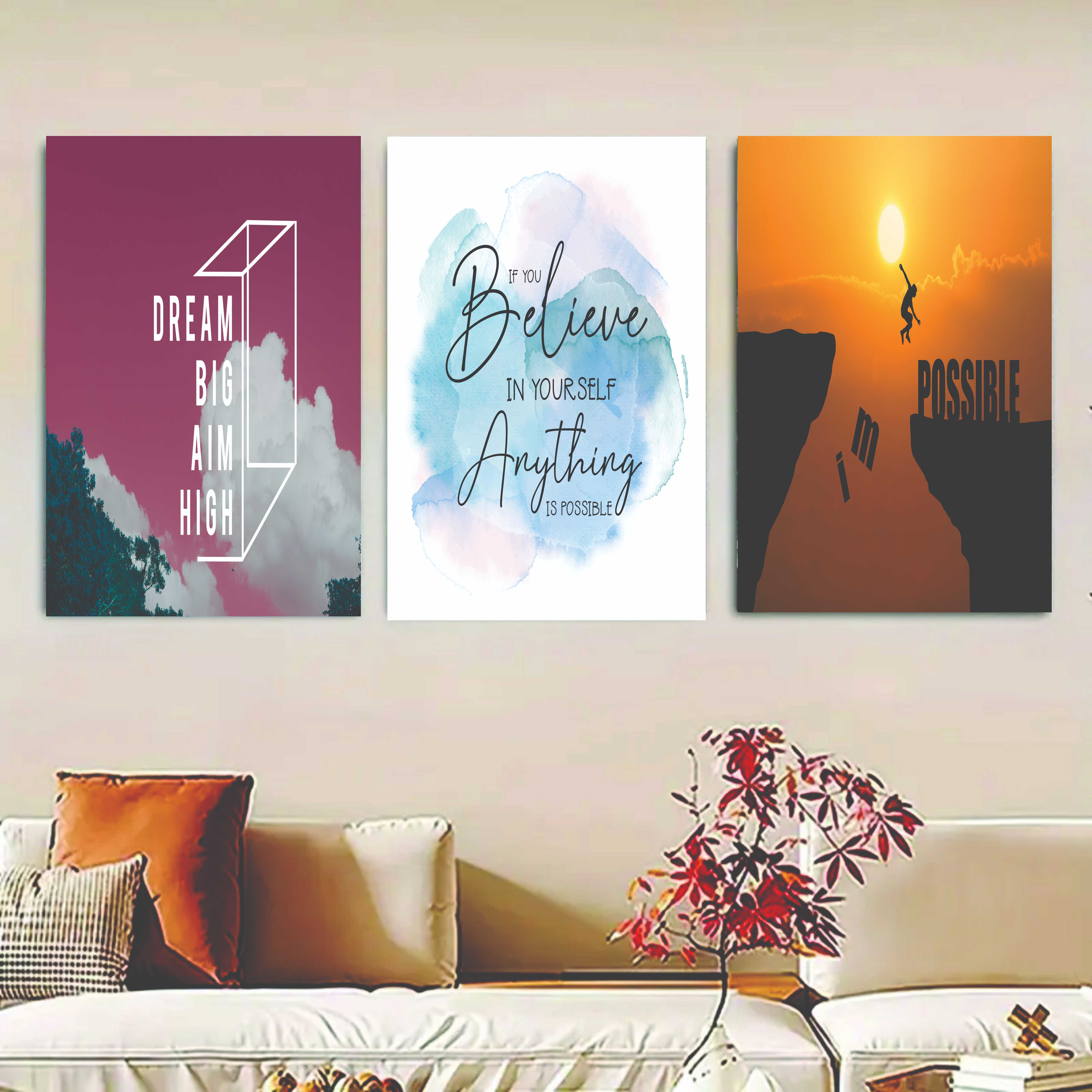 Set Of 3 Motivational Sticky Canvas Frames For Wall Decore / Sticky Phototiles buy online in Pakistan