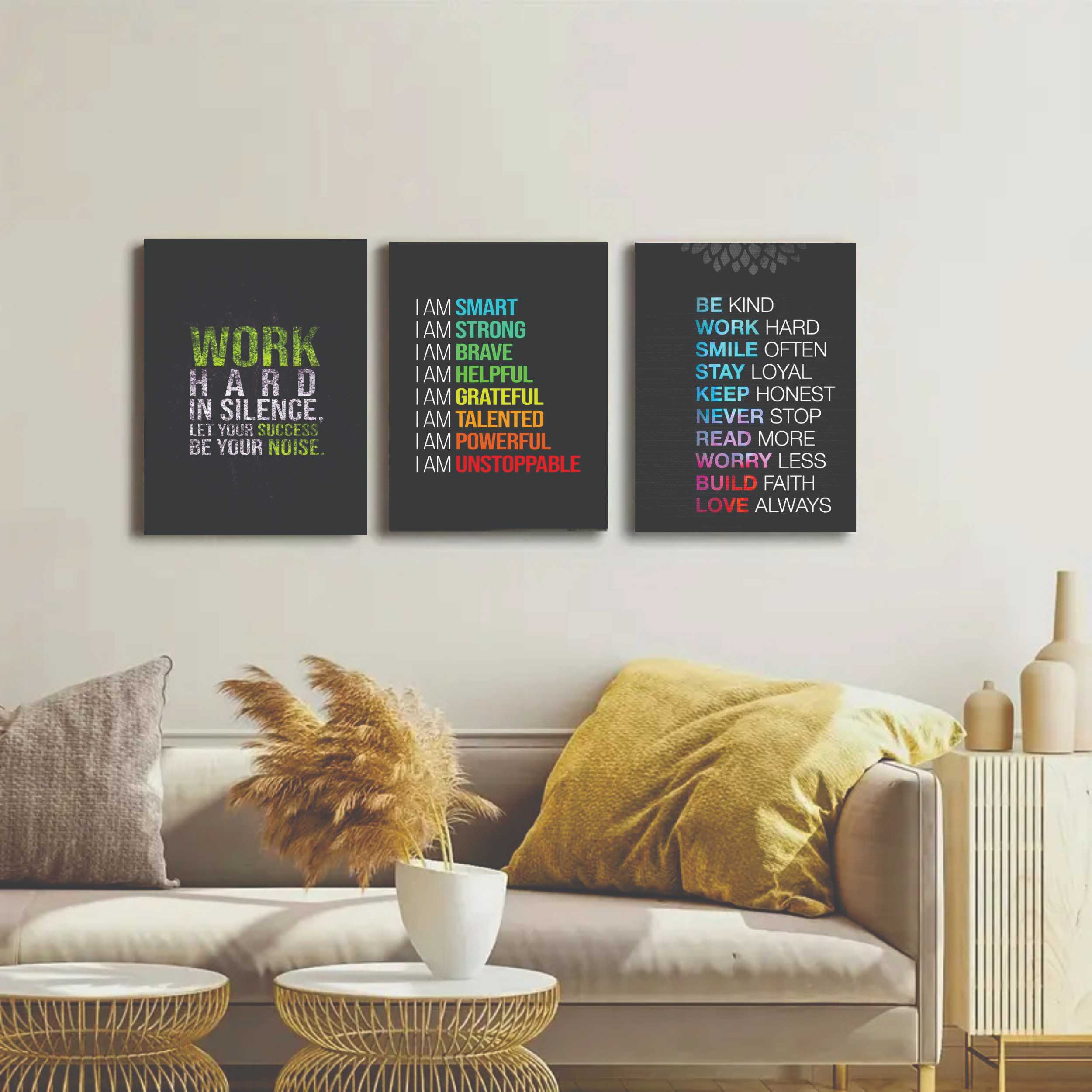 Set Of 3 Motivational Sticky Canvas Frames For Wall Decore / Sticky Phototiles buy online in Pakistan