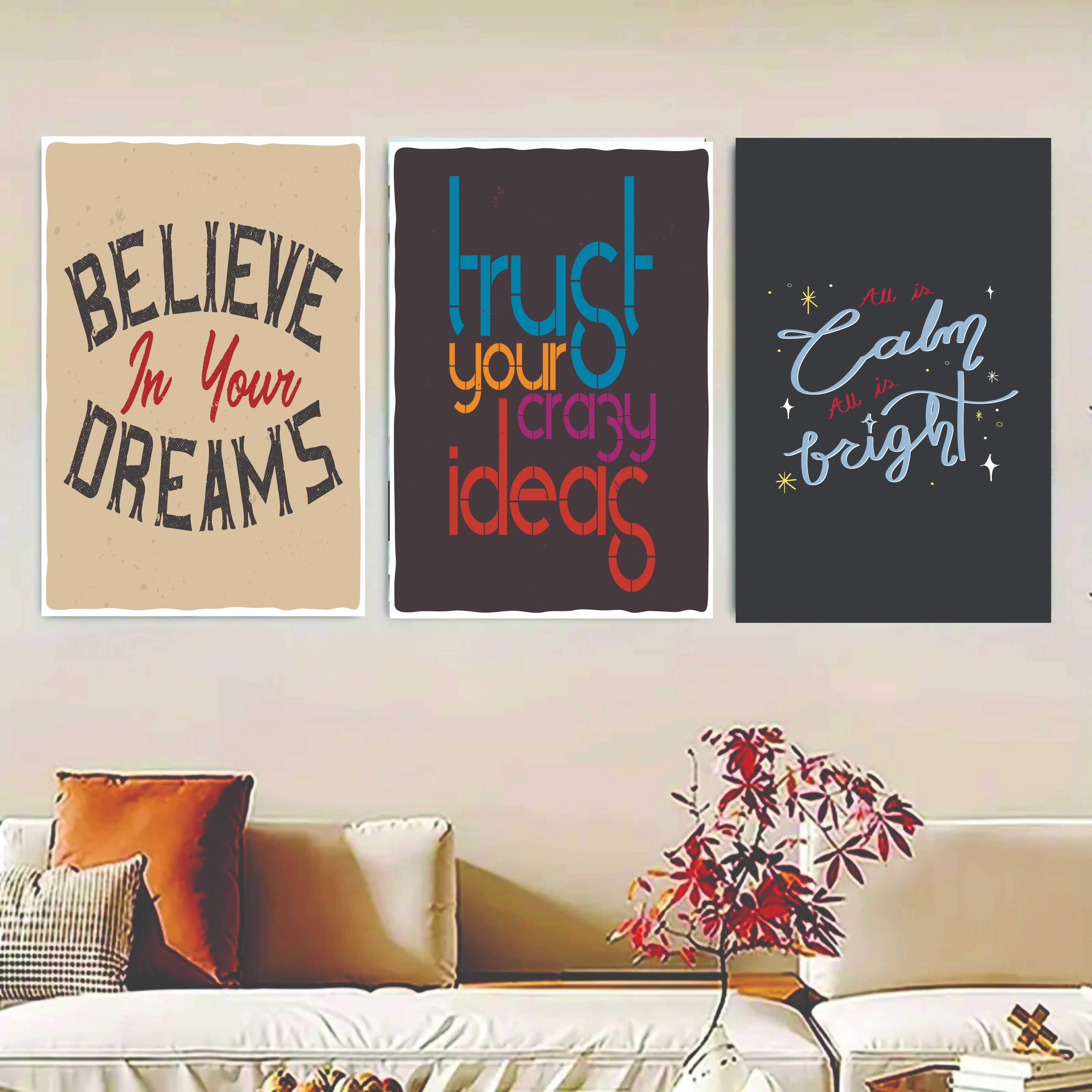 Set Of 3, Abstrac Wall Art Photo Canvas Wooden Tile Frame buy online in Pakistan
