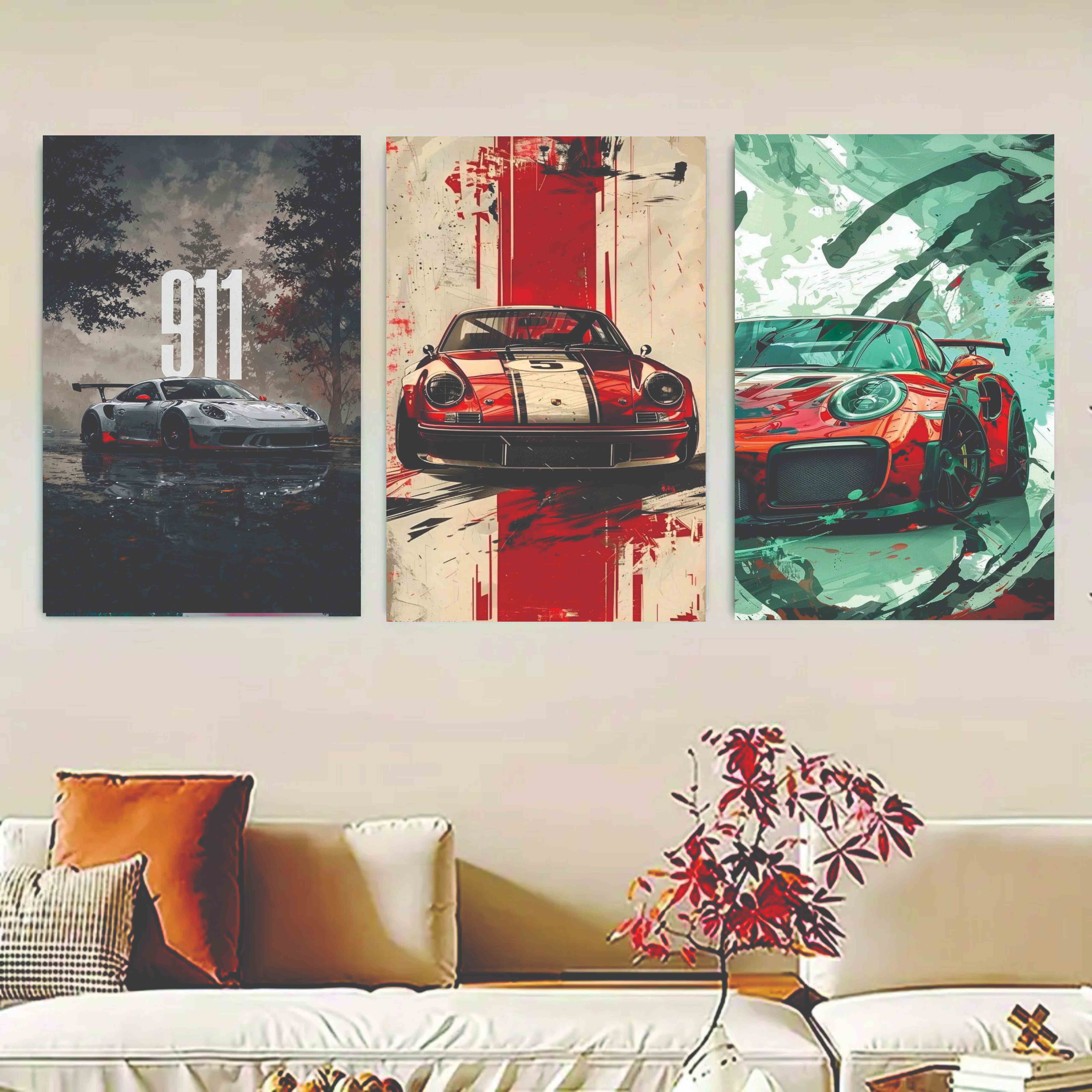 Set Of 3, Luxary Cars Wall Art Photo Canvas Wooden Tile Frame buy online in Pakistan