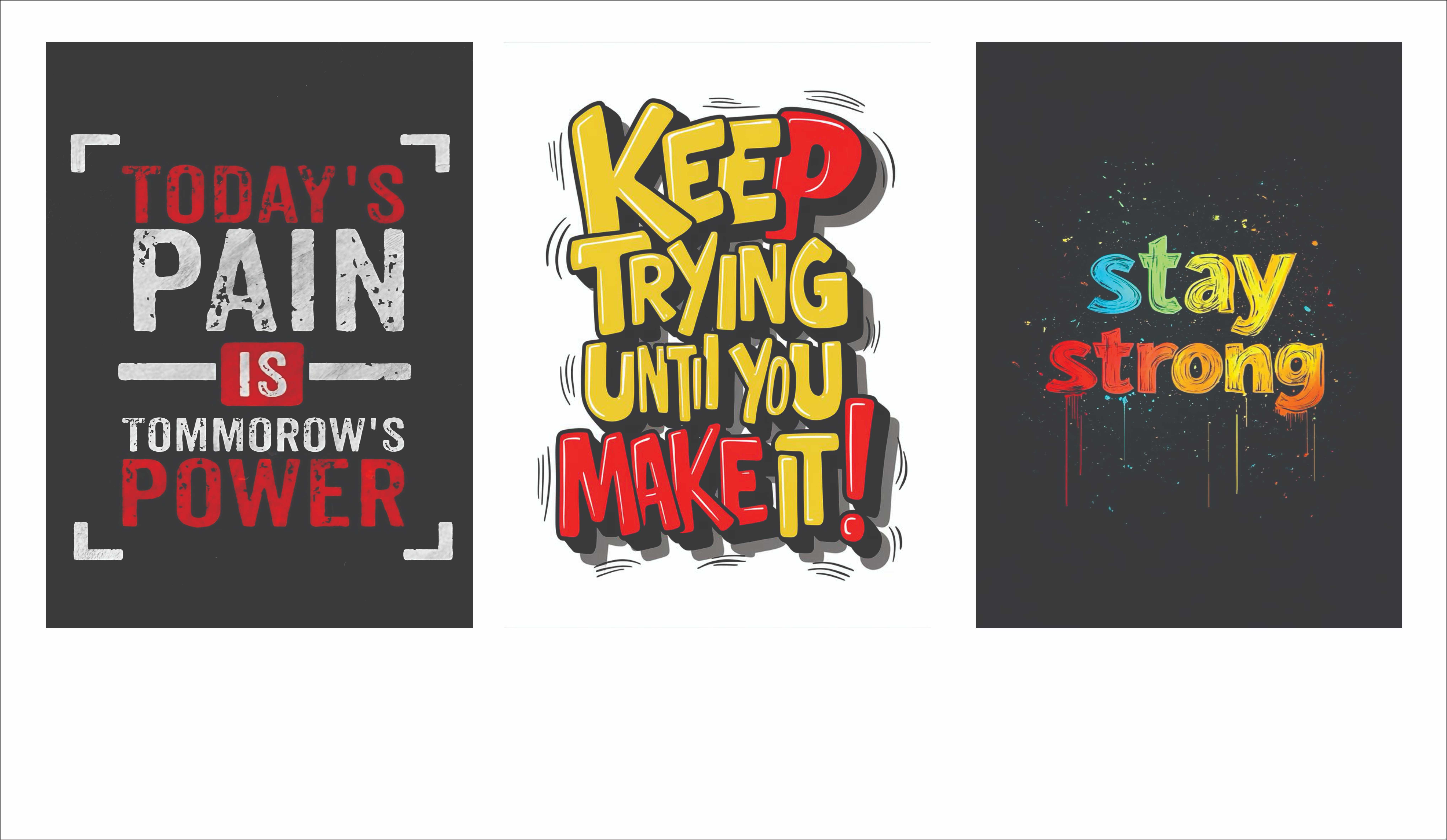 set of 3 Motivational sticky canvas frames for wall decore / sticky phototiles buy online in Pakistan