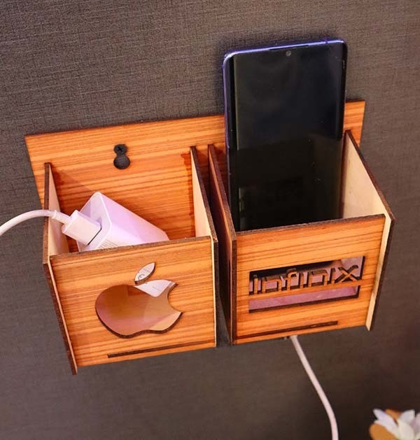 Wall Mounted Wooden Mobile Charging Holder – Phone & Charger Organizer for Home & Office buy online in Pakistan