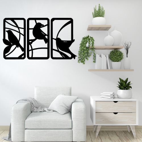 Handcrafted Wooden Sparrow Wall Decor – Nature-Inspired 3 Panel Wall Art for Home & Office buy online in Pakistan